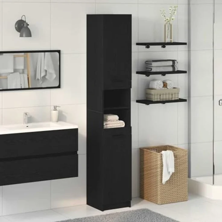vidaXL Badezimmerschrank Schwarz Eichen-Optik 32 x 34 x 188,5 cm 862097 – Bild 3
