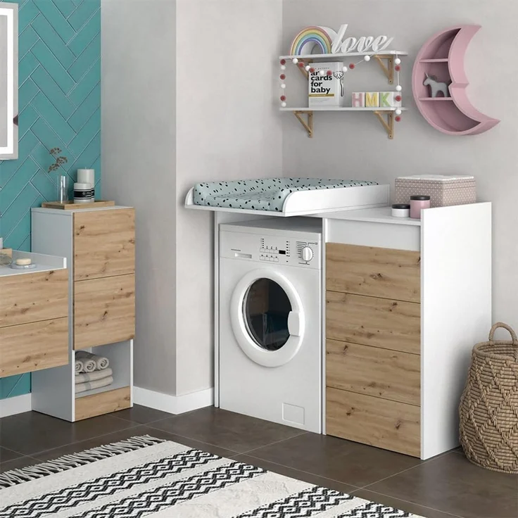 Waschmaschinenschrank Alf Weiß 116 x 98 cm mit 4 Schubladen Vicco – Bild 2
