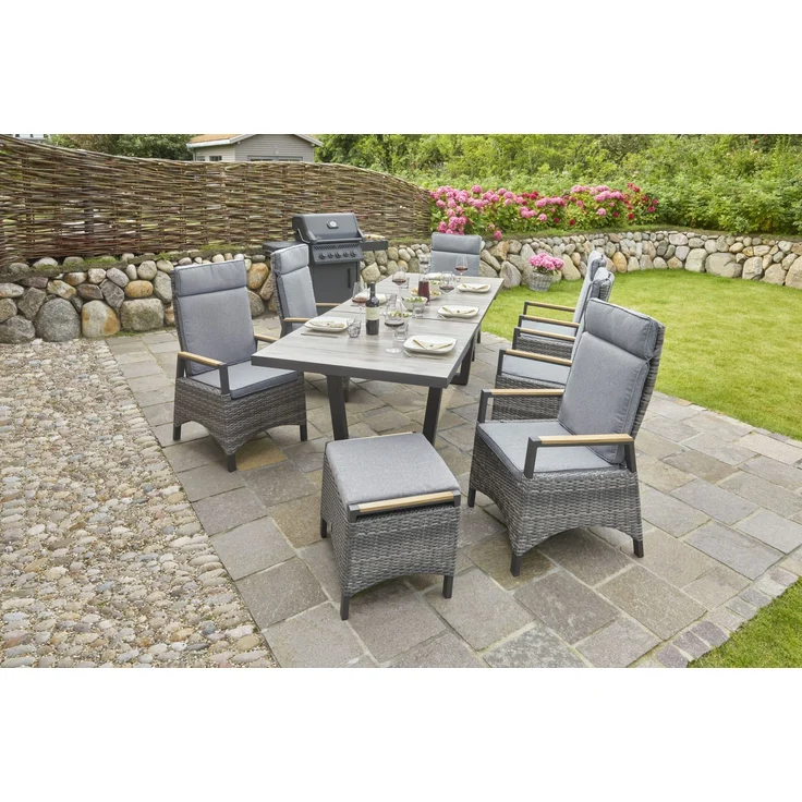 Positionsstuhl Nizza Verstellsessel Gartenstuhl Esstischstuhl Teak-Armlehne Grau – Bild 6