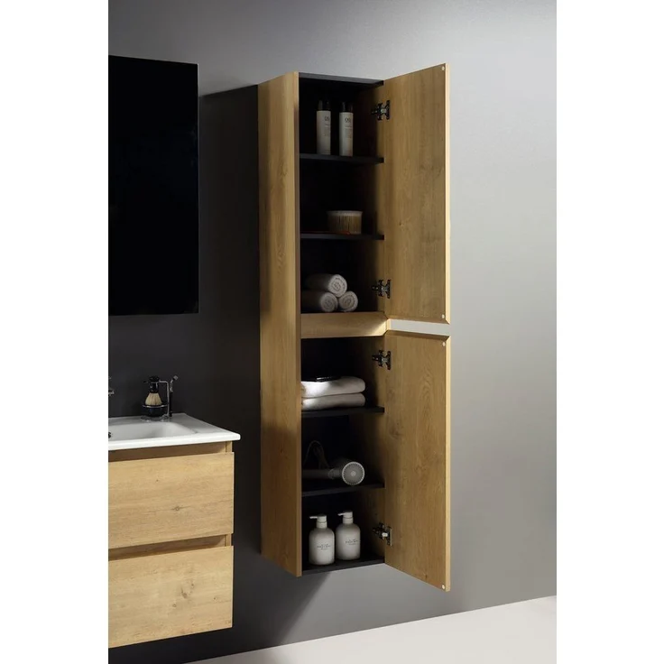 Alpenberger Badmöbel-Set Badezimmermöbel Badezimmer Schrank - Hochschrank, (Badezimmerschrank Schmal, Badschrank), Allzweckschrank – Bild 1