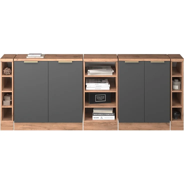 Küchenschrank für Dachschrägen R-Line Anthrazit-Gold 210 cm 5er Set Schrankkorpuss 60 cm Tiefe Vicco – Bild 5