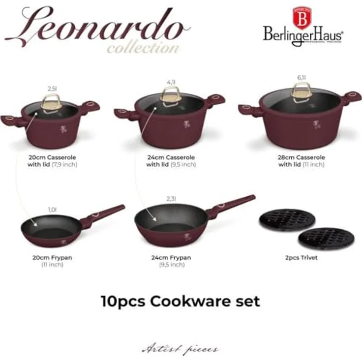 BerlingerHaus Topf-Set Kochset, 10-teilig, bordeaux, Titan-Antihaft, für alle Herdarten, umweltfreundlich, blei- und cadmiumfrei – Bild 5