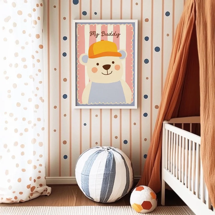 Poster Kinderzimmer Bär · My Buddy Schriftzug · Süßes Tierposter mit Mütze · Rosa & Pastell Deko · Freundliches Wandbild · Ohne Rahmen - 80x120cm – Bild 6