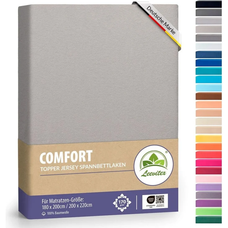 leevitex® Spannbettlaken für Topper – 100% Mako Jersey Baumwolle, weich & pflegeleicht, Jersey, Gummizug: rundum, (1 Stück), verschiedene Größen, 18cm Steg, anschmiegsam, dehnbar und formstabil – Bild 1