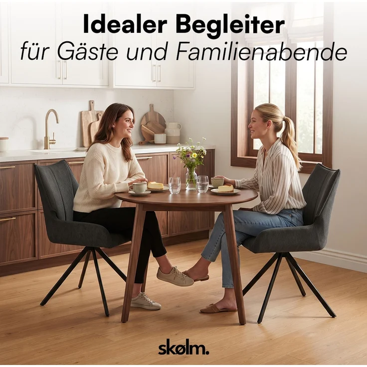 skølm 'Freyja' Esszimmerstühle, 2er Set, anthrazit, gepolsterter Leinenbezug, höhenverstellbar & drehbar, Polsterstühle mit Armlehnen – Bild 9