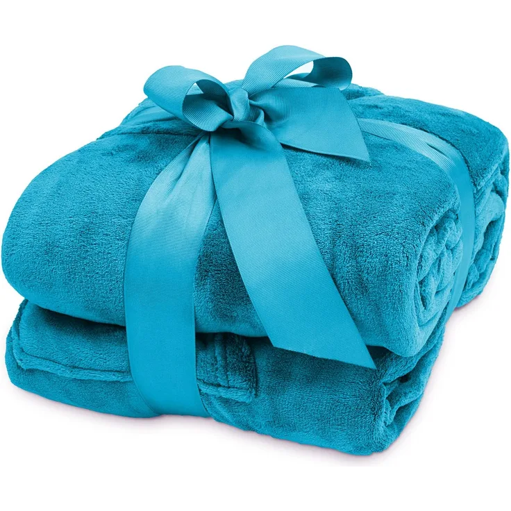 Lumaland Kuscheldecke, 100 % Coral-Fleece himmelblau, 170 x 200 + 50 cm Fußtasche