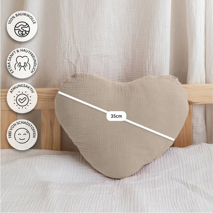 lilimaus Dekokissen Dekokissen Kinderzimmer - Kuschelkissen Herz & Stern in 12 Farben, Dekokissen Musselin Baumwolle für Kinderzimmer – Bild 4