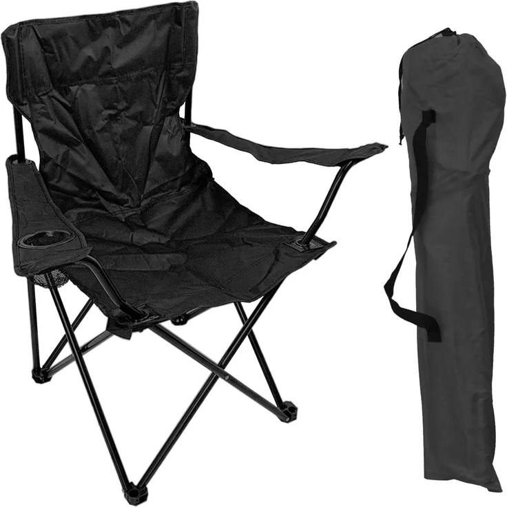 Mojawo Anglersessel, klappbar mit Getränkehalter & Tasche, Stahl schwarz, 81 x 46 x 80 cm – Bild 1