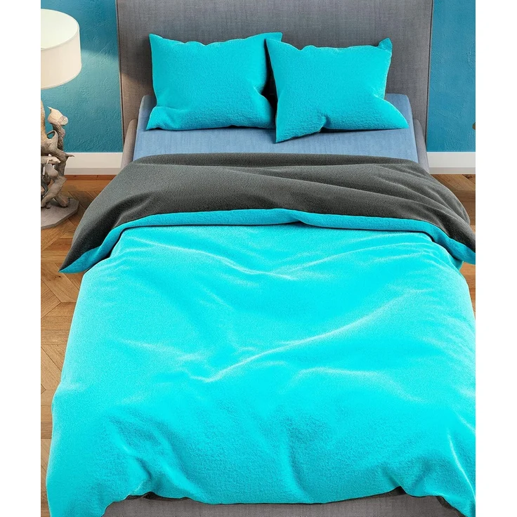 Moderne Plüschbettwäsche mit Reißverschluss - einfarbig, wendbar & warmhaltend Petrol 200x200cm + 2x 80x80cm Kissenbezug – Bild 1