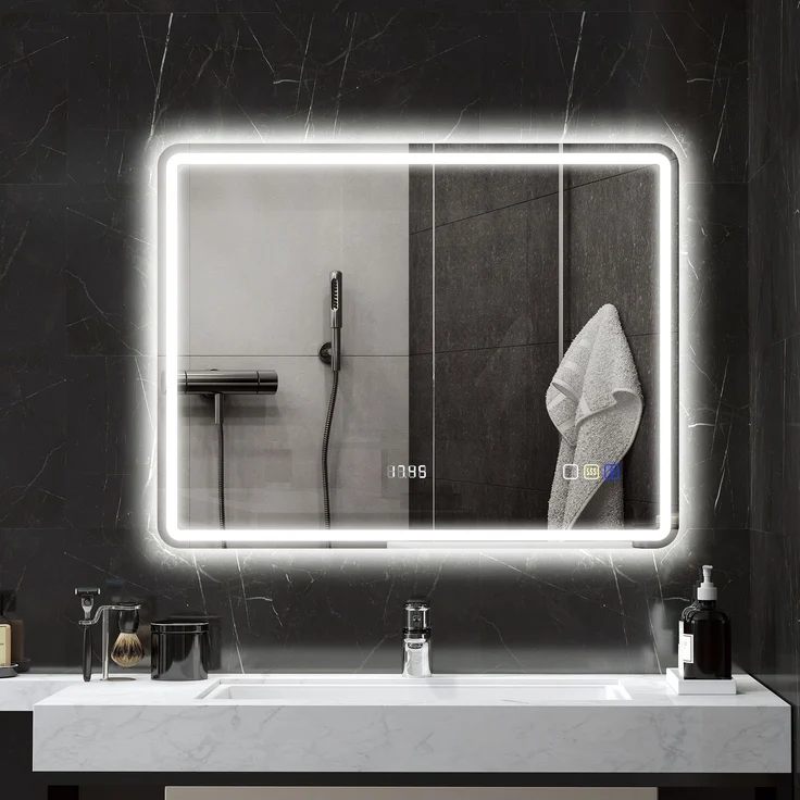 HOMCOM Badezimmerspiegel, Gehärtetes Glas, Silber, 90L x 70B x 3,5H cm – Bild 2
