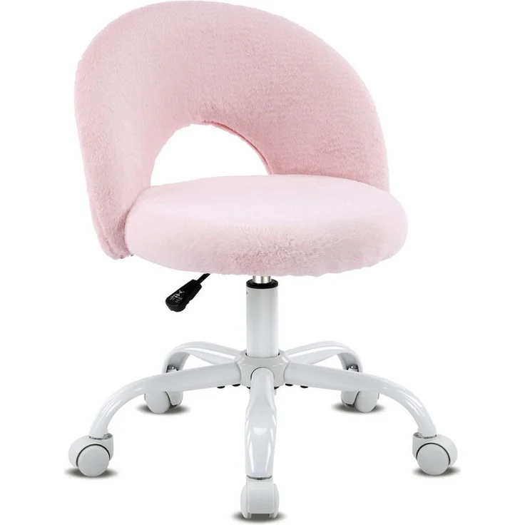 VINGLI Drehstuhl Schminktisch Stuhl, Schreibtischstuhl, Bürostuhl ohne Armlehnen, Höhenverstellbar, Homeoffice, Make up, Kunstkaninchenfell – Bild 1