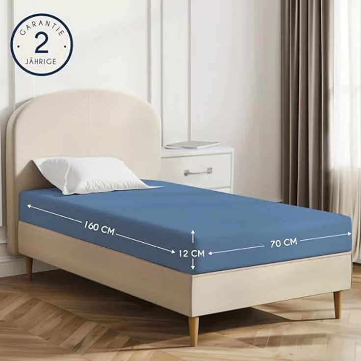 Dreamzie - Spannbettlaken 70x160 cm - Baumwolle Oeko Tex Zertifiziert - Blau - 100% Jersey Spannbetttuch 70x160 – Bild 3