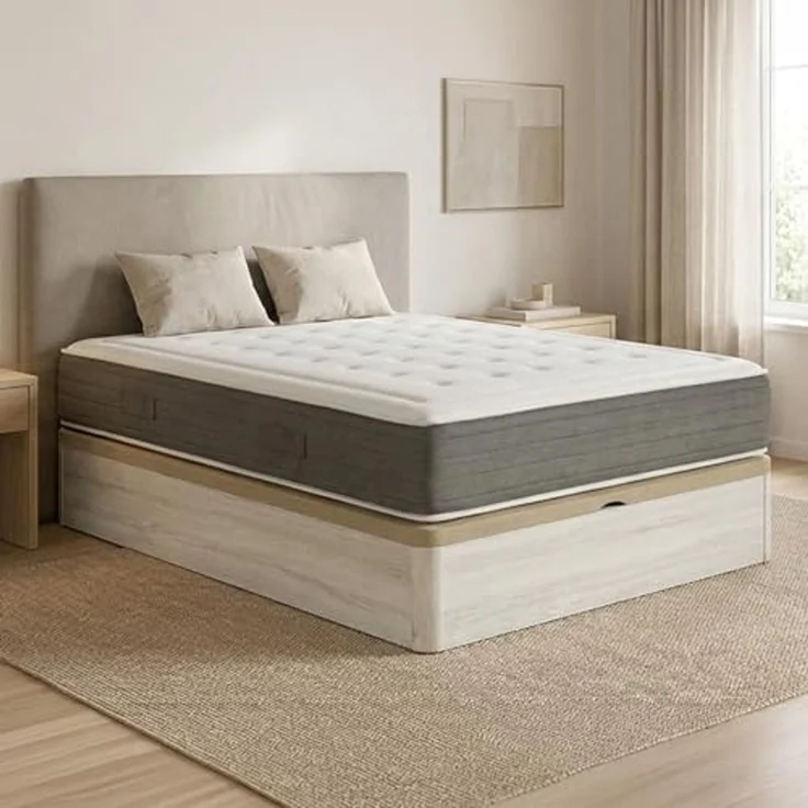 DUÉRMETE ONLINE - Packung viskoelastische Matratze Bio Nature Dicke 24 cm + Klappbett aus Holz, große Kapazität | Farbe Fleece 150 x 190 – Bild 2