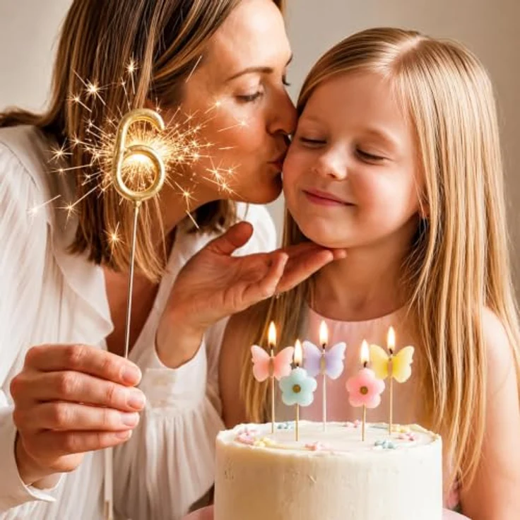 partydeco Tortenstecker, Wunderkerze Geburtstag 15cm Zahl 6 Gold 1 Stück – Bild 4