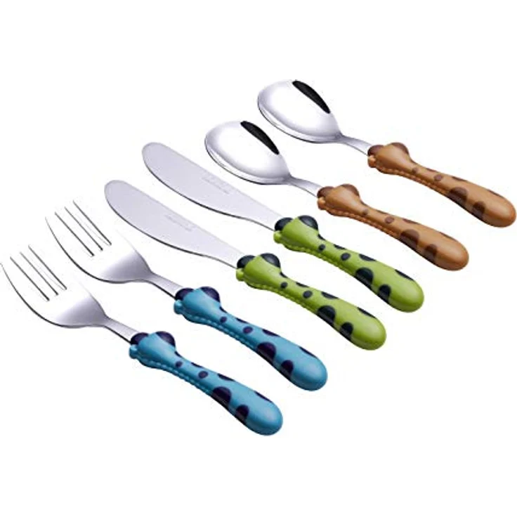EXZACT 6-tlg Kinderbesteckset aus rostfreiem Stahl- 2 x Gabeln, 2 x Sicherheitsmesser, 2 x Esslöffel (Giraffe x 6) – Bild 3