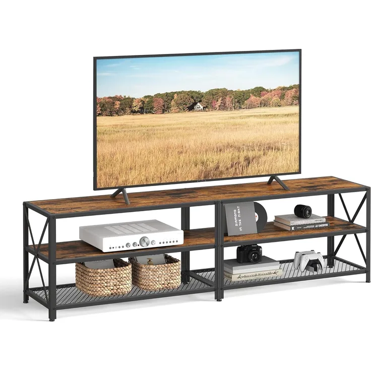 Vasagle TV-Schrank, Fernsehtisch, Lowboard für Fernseher bis zu 75 Zoll, Fernsehschrank mit Ablagen, Stahlgestell, TV-Regal für Wohnzimmer, Schlafzimmer, vintagebraun-schwarz von Songmics LTV096B01