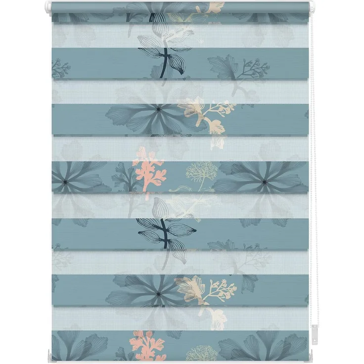 Doppelrollo Duo Rollo Klemmfix, ohne Bohren, blickdicht, Aqua Floral - Blau, LICHTBLICK ORIGINAL, halbtransparent, freihängend, Klemmfix