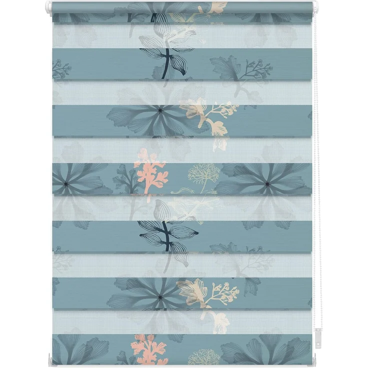 Doppelrollo Duo Rollo Klemmfix, ohne Bohren, blickdicht, Aqua Floral - Blau, LICHTBLICK ORIGINAL, halbtransparent, freihängend, Klemmfix