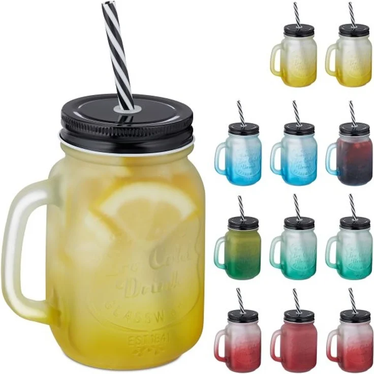 Bunte Trinkgläser mit Deckel 12er Set – Bild 1