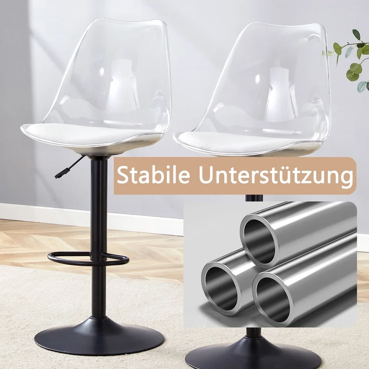 Barhocker H 120 x T 45.7 x B 53.3 cm transparent, höhenverstellbar, 360° drehbar, Metall/Kunststoff, 2 Stück – Bild 7