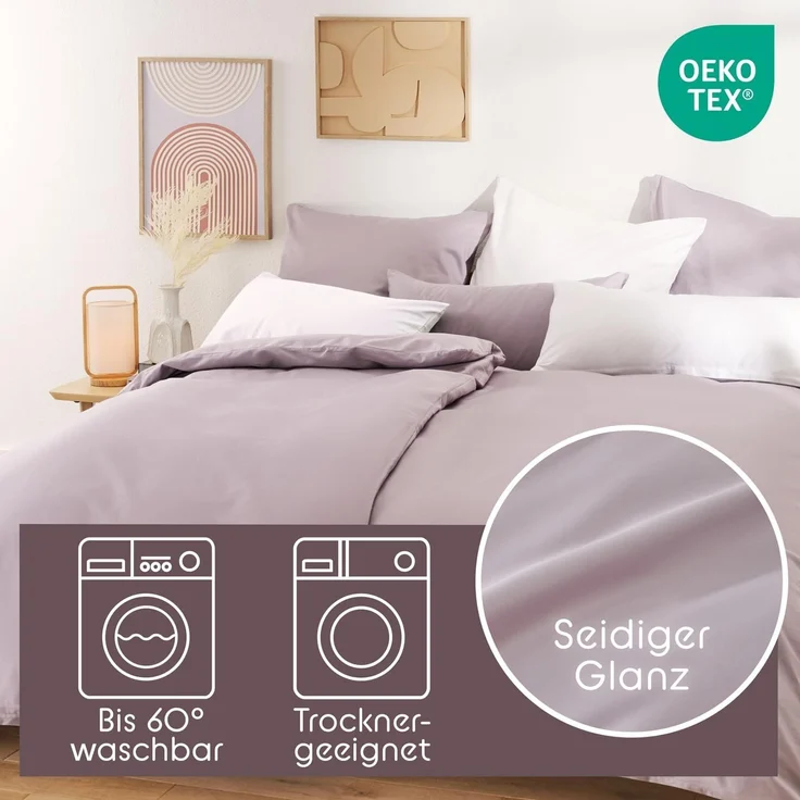 Blumtal Bettwäsche Premium Oeko Tex Zertifizierte Satin Bettwäsche, Mako-Satin, 2 teilig, aus 100% Baumwolle - Edle Glanzoptik Bettwäsche – Bild 3