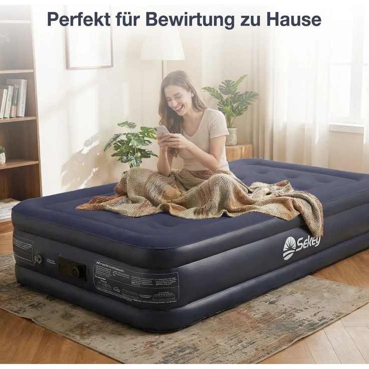 Sekey Luftbett mit integrierter Luftpumpe, Luftmatratze selbstaufblasend Camping, 203 x 102 x 40 cm, blau / blau – Bild 2