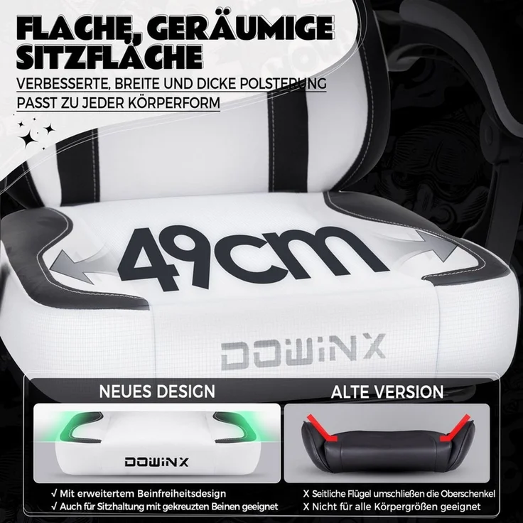 Dowinx Gaming-Stuhl Niedlich mit Katzenohren, Pfoten-Lendenkissen und Sitzkissen, (Packung), Ergonomischer Computerstuhl mit Fußstütze, PC-Spiele-Stuhl für Mädchen – Bild 2