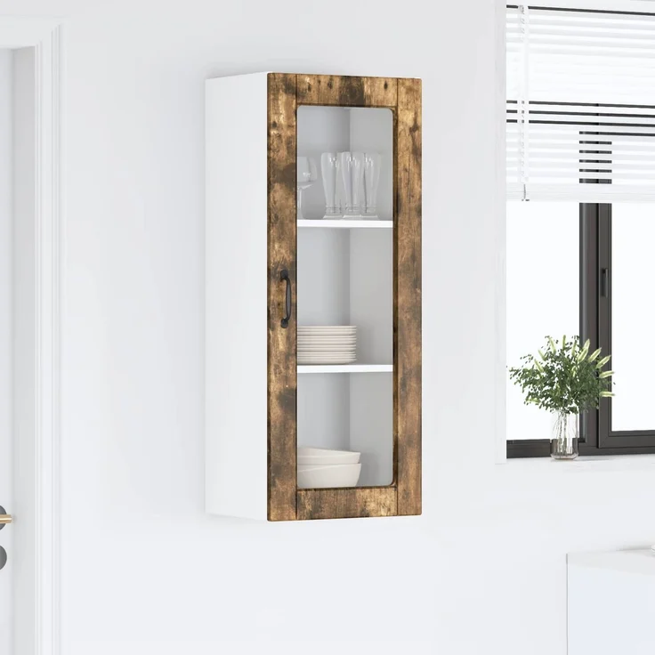 vidaXL Wandglas-Schrank PORTO Räuchereiche 40 x 31 x 100 cm 885450 – Bild 4