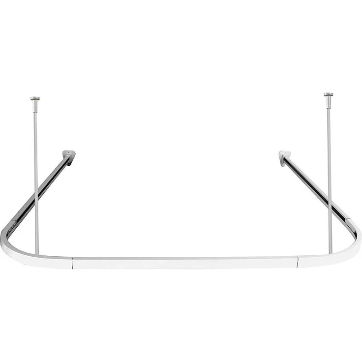 Euroshowers GmbH Duschvorhangstange Proffs U-Form Weiß 90 × 90 × 90 cm, 0-läufig, Wand, Schrauben, Aluminium, Inklusive Deckenhalterung 60cm,Verbindungsstücken und 24 Vorhanghaken – Bild 1