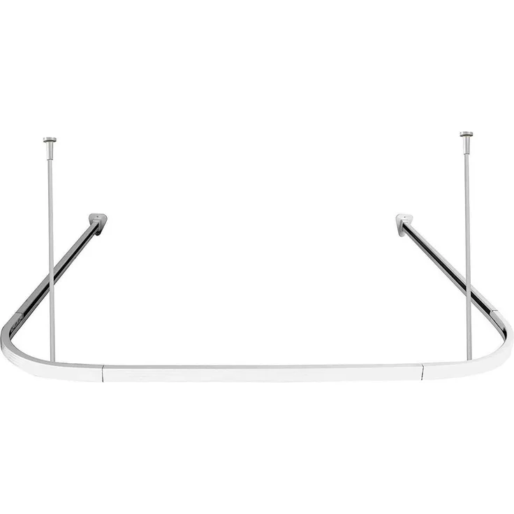 Euroshowers GmbH Duschvorhangstange Proffs U-Form Weiß 90 × 90 × 90 cm, 0-läufig, Wand, Schrauben, Aluminium, Inklusive Deckenhalterung 60cm,Verbindungsstücken und 24 Vorhanghaken