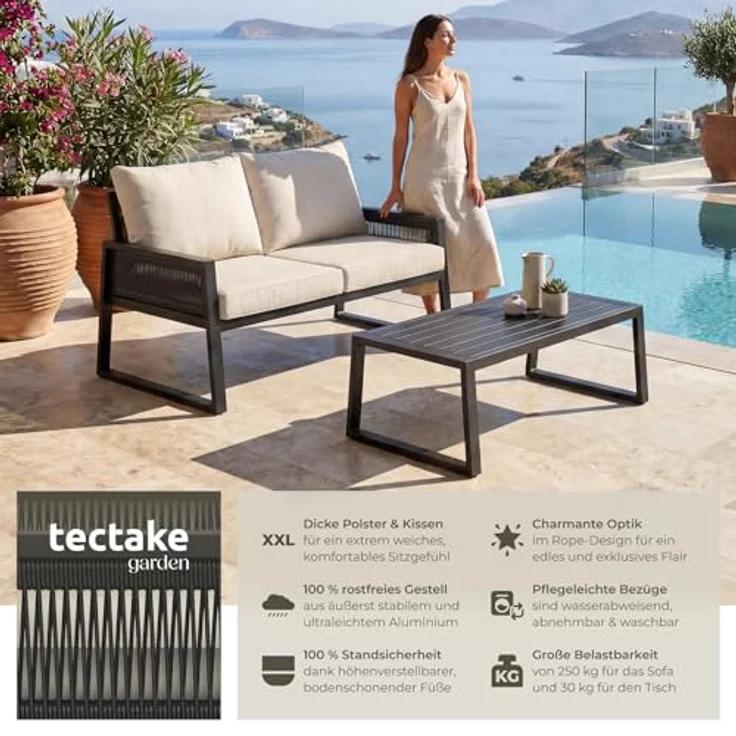 tectake Gartenlounge-Set Captive, (Set, 2-tlg), Extra dicke und große Sitzpolster und Rückenkissen – Bild 3