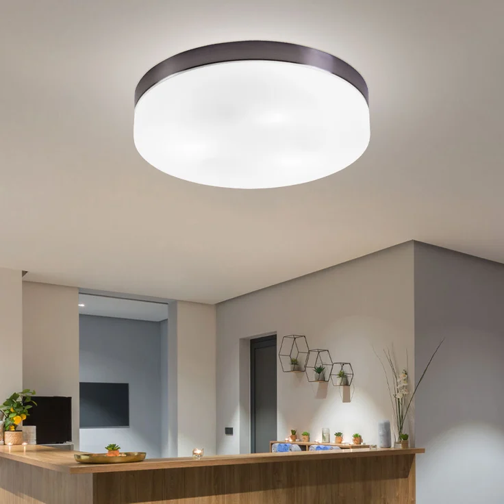 Deckenleuchte, Glas opal, nickel-matt, D 30 cm – Bild 6