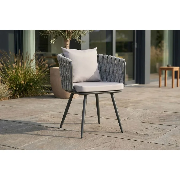 KAWOLA Gartenstuhl LUSHA Outdoor grau Rope hellgrau mit Kissen 78 x 63 x 62 cm