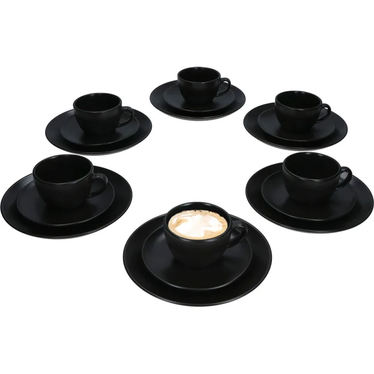18tlg Kaffeeservice Panther schwarz Steingut 6 Personen