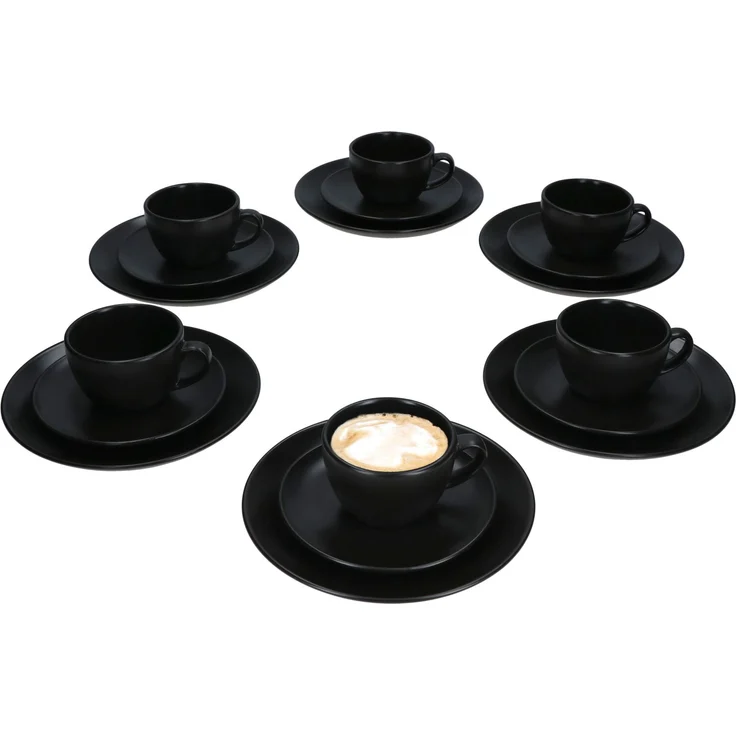 18tlg Kaffeeservice Panther schwarz Steingut 6 Personen – Bild 1