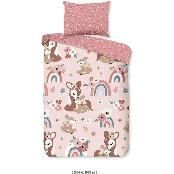 good morning Babybettwäsche Bibi blossom, Renforcé, 2 teilig, Baumwolle, 120x150, Reißverschluss, Wende, Baby, Mädchen, Bambi, Rosa – Bild 4