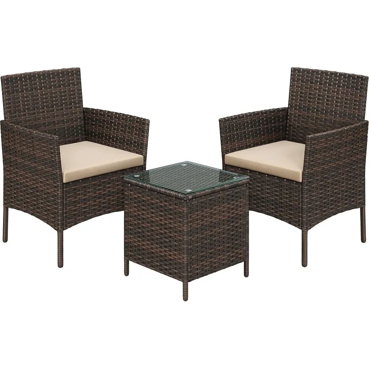 Songmics Balkon Gartenmöbel-Set, PE-Polyrattan braun/taupe