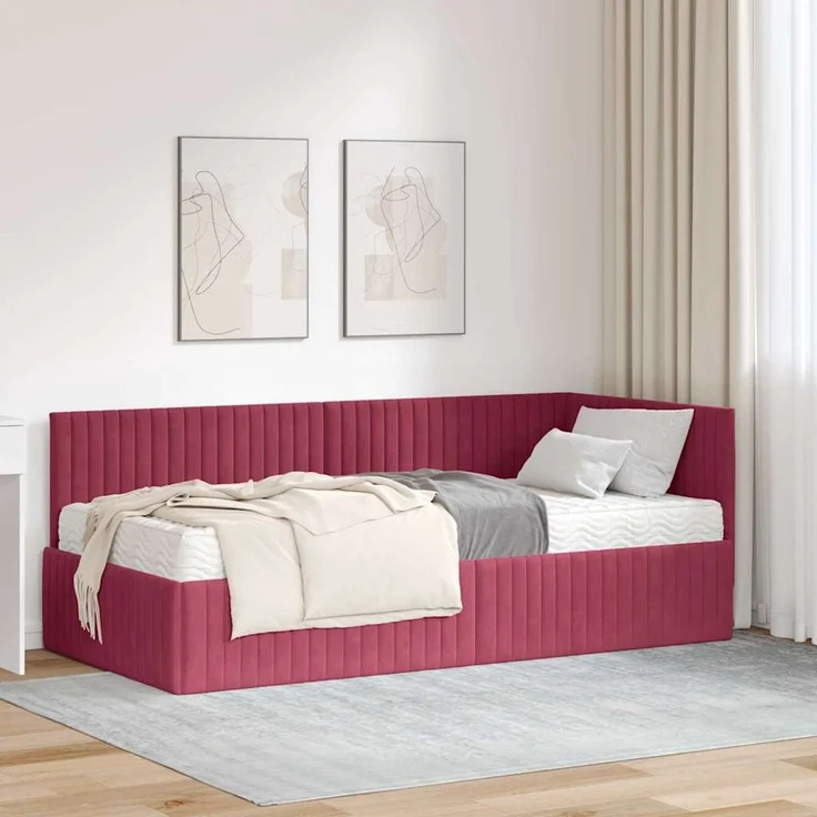 vidaXL Eckbettgestell mit Matratze mit Kopfteil 2 pcs Samt 3393812 – Bild 1