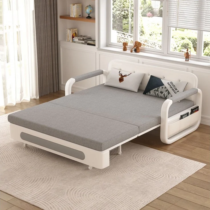 oleyluckidea Schlafsofa Ausziehbares,schlafcouch mit Stauraum und Latexmatratze,sofabett Weiß, Zum Bett umwandelbar – Bild 3
