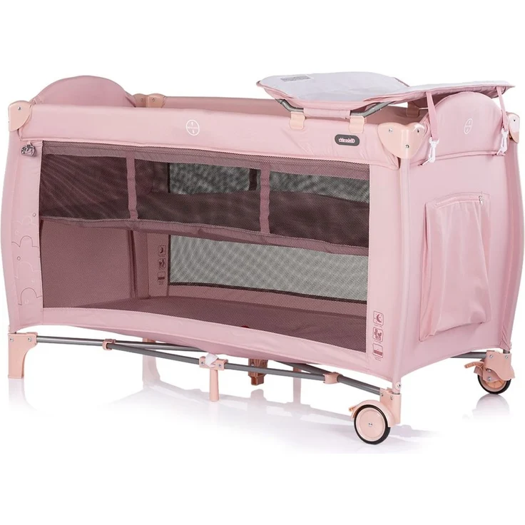 Chipolino Reisebett Bella 2 Ebenen seitlicher Eingang Musikmobile Wickelauflage rosa Baby – Bild 2