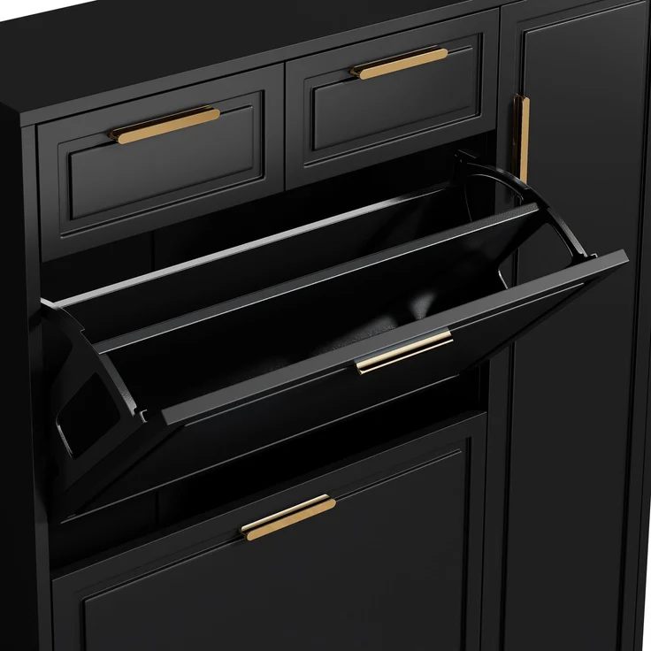 ZUBALIYA Schuhschrank (95 x 24 x 107 cm), 2 Schubladen, Verstellbare Einlegeböden, Stauraum für Flur und Eingangsbereich, Schwarz – Bild 11