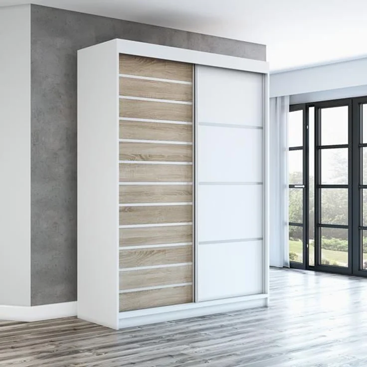 Schwebetürenschrank COLIN 2-türig Schrank 160 cm Farbe: Weiß , sonoma – Bild 2