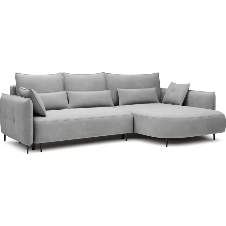 Selsey 'Oblivio' Ecksofa mit Schlaffunktion, Bettkasten, Samt wasserabweisend, Ottomane rechts, Grau
