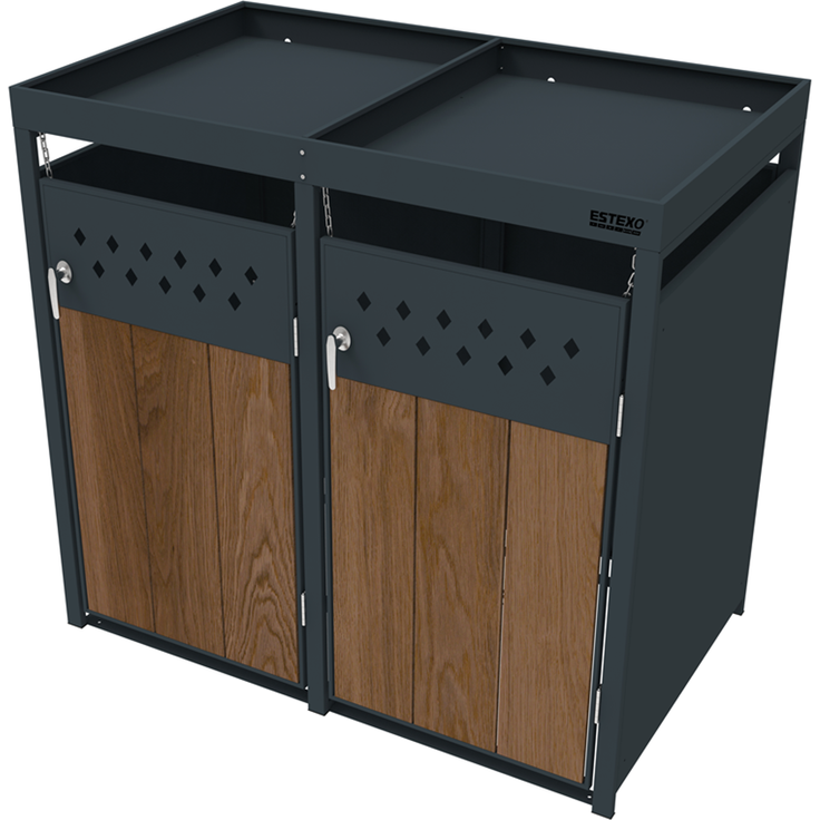 Mülltonnenbox Müllbox Mülltonnenverkleidung 2 Türen Box Pflanzdach Anthrazit – Bild 11