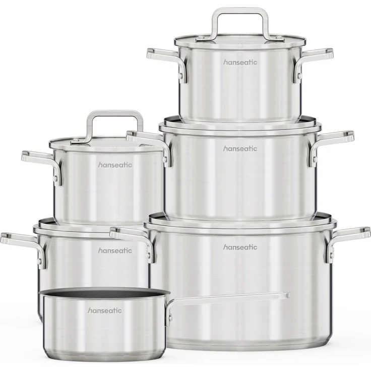 Hanseatic Topf-Set DAILY, mit Antihaftbeschichtung, Edelstahl 18/10 (Set, 11-tlg, Stielkasserolle 16 cm, Kochtopf 2x16/2x20/1x24 cm), für alle Herdarten, Induktion – Bild 2