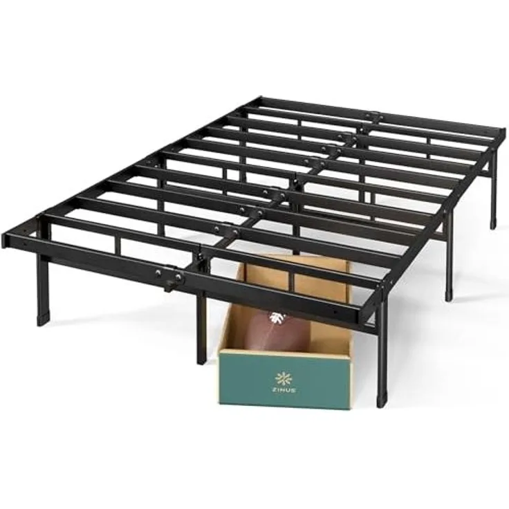 Zinus Justin Bett 120x190 cm – Bettgestell 36 cm hoch mit Stauraum unter dem Bett – Plattformbett aus Metall – Schwarz