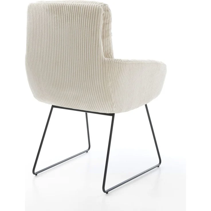 Esszimmerstuhl Abelia-Flex mit Armlehnen Cord Beige Kufengestell Schwarz – Bild 5