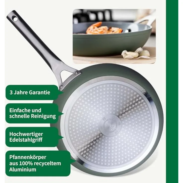 Chefkoch trifft Fackelmann Keramik-Bratpfanne Stuttgart, Antihaft-Pfanne mit Greblon CK2 Beschichtung, 100% recyceltes Aluminium, Edelstahlgriff – Bild 3