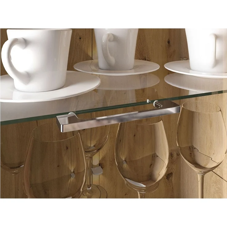 Vitrinenschrank Eiche Castello Nb. mit Hochglanz weiß AKRON-131 MDF Front mit edler Fräsung, B/H/T: ca. 65/196/42 cm – Bild 4