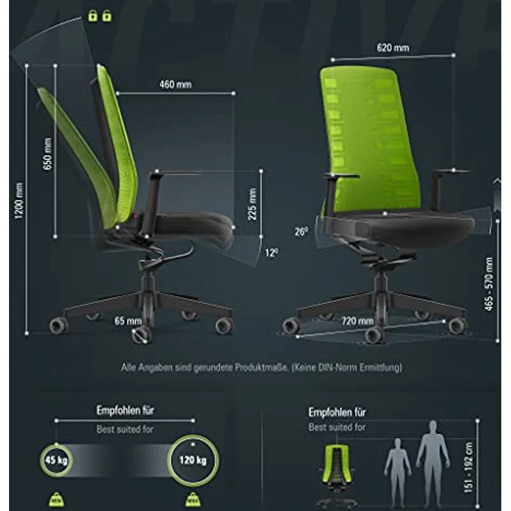 Interstuhl Bürostuhl Pure Active Edition, ergonomischer Drehstuhl mit Smart-Spring Technologie, 1D-Armlehne, Grün | Schwarz, Made in Germany – Bild 3